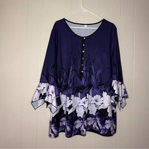 Floral Print Women's Top - Purple and White